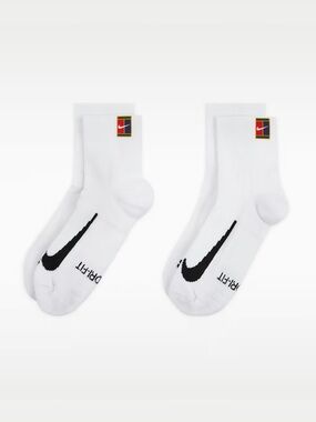 NWT NIKE Court Multiplier Max Ankle Tennis Socks 2 Pairs Unisex CU1309-100 White